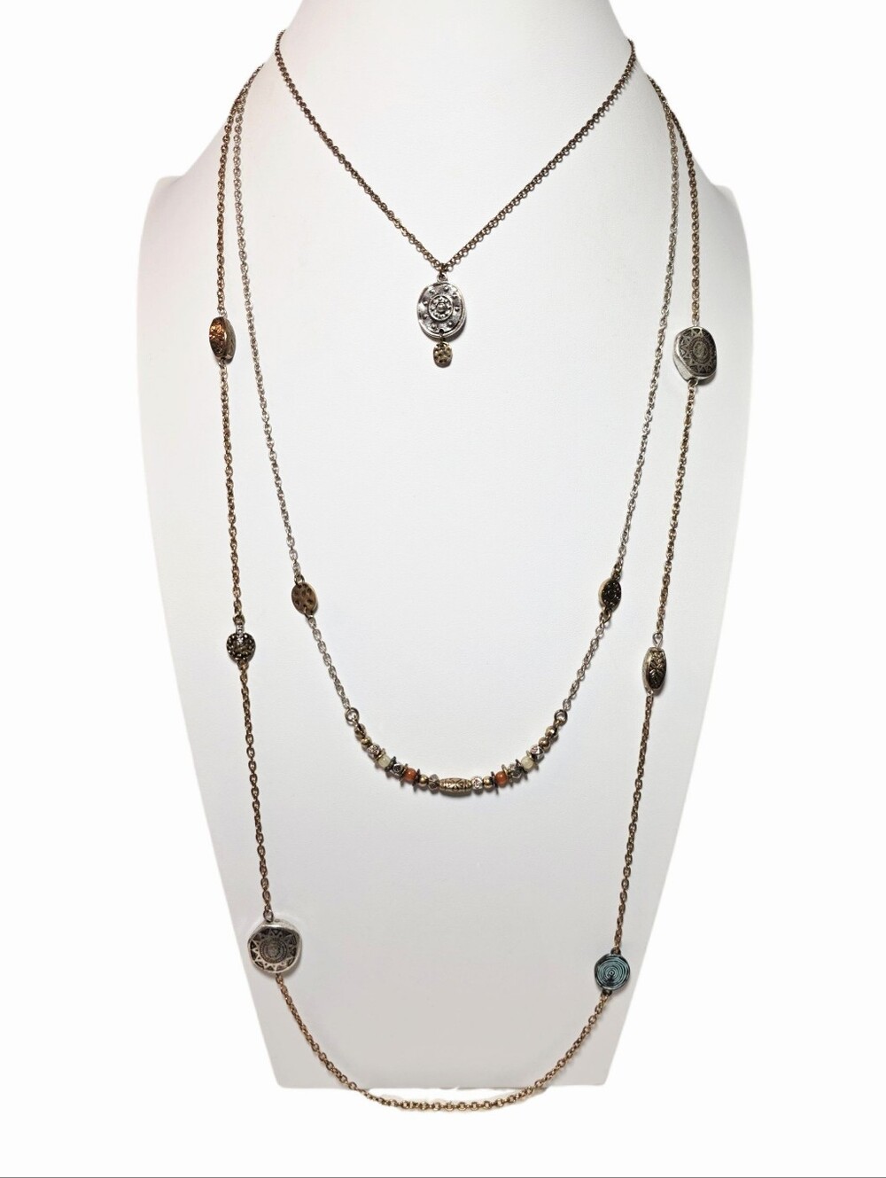 BOHO Multi-Layer Mixed Silver-Tone and Brassy Gold-Tone Necklace